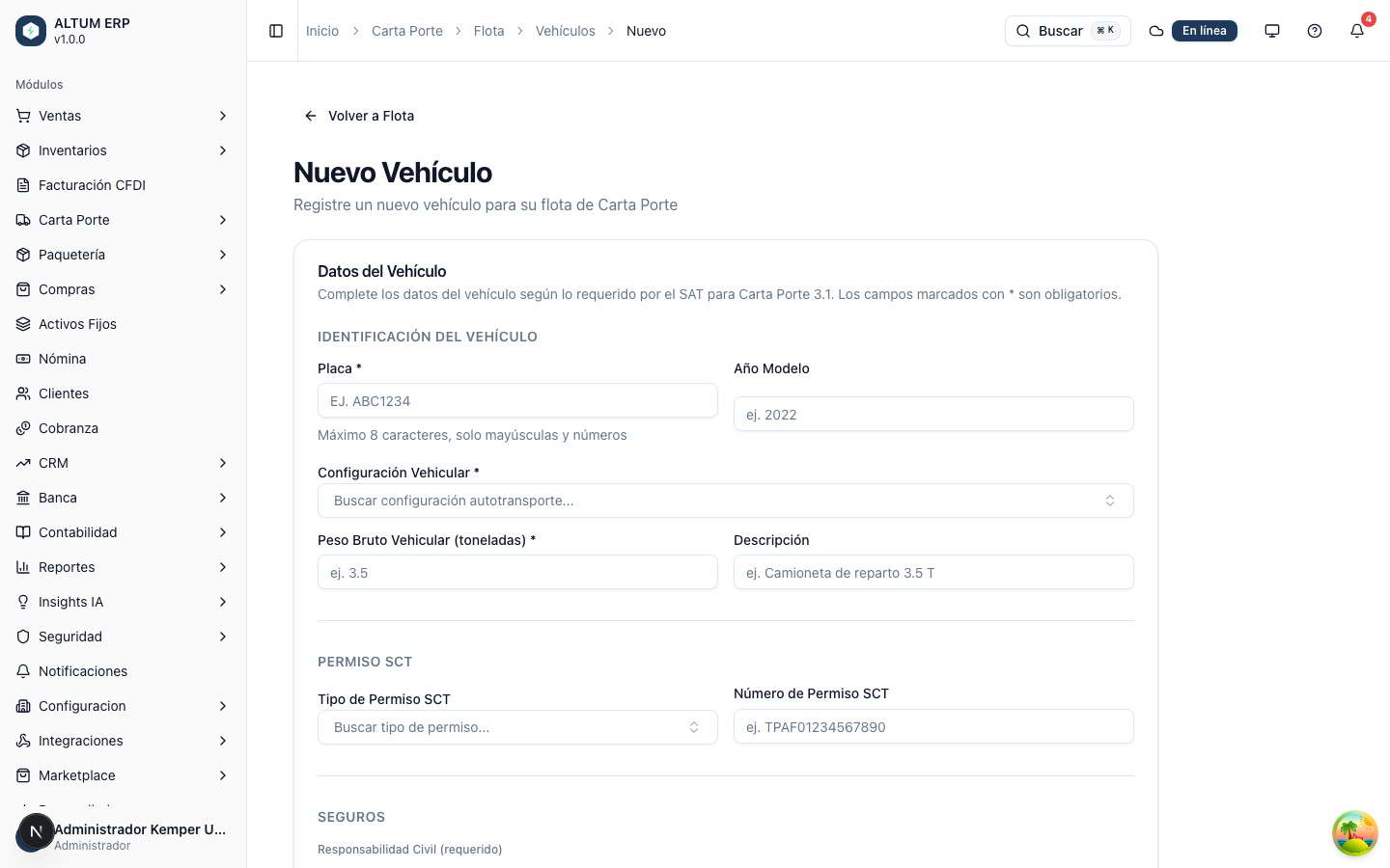 Formulario de nuevo vehículo