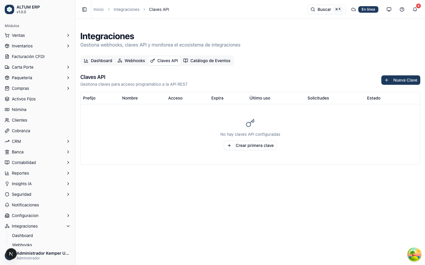 Pantalla de API Keys