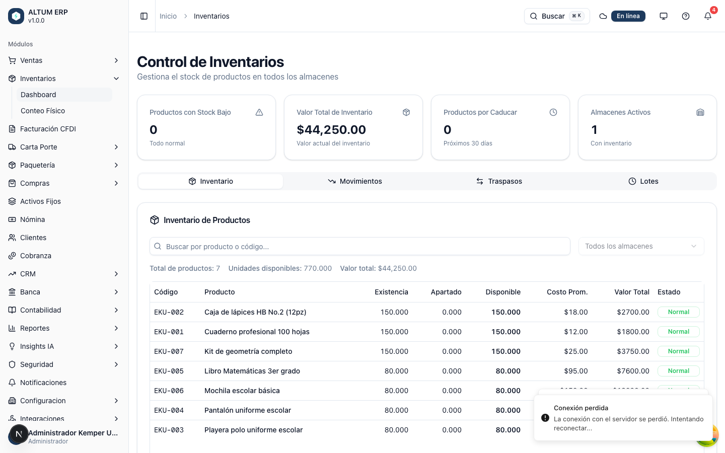 Lista de almacenes