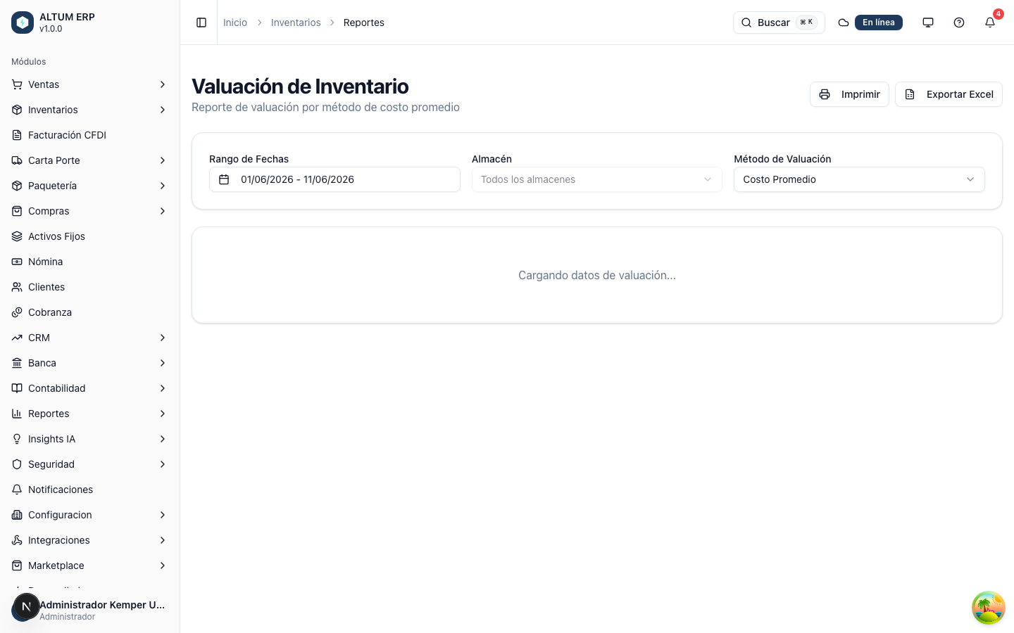 Reporte de existencias