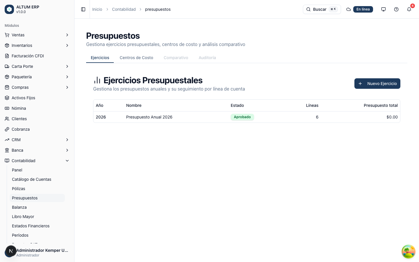 Lista de ejercicios presupuestales