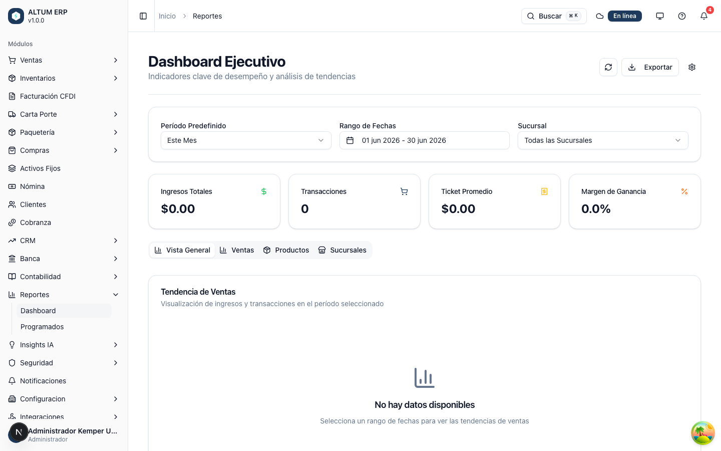 Dashboard principal