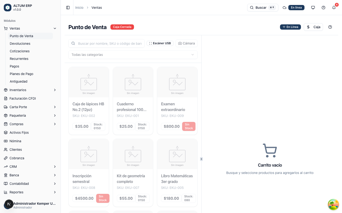 Pantalla completa del Punto de Venta